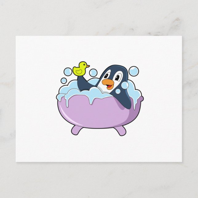 Penguin in Bathtub with Duck Postcard (Front)