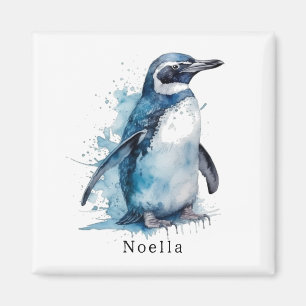 penguin in blue watercolor magnet
