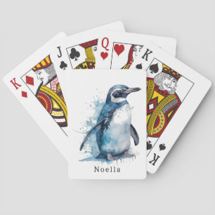 penguin in blue watercolor playing cards