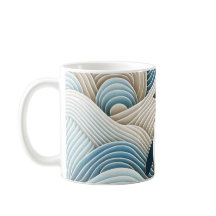 Penguin In Cream Blue Abstract Waves