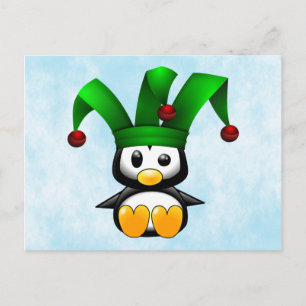 Penguin in Green Jester's Hat Postcard