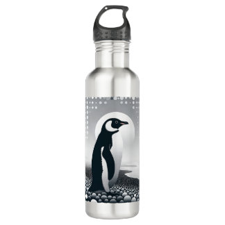 Penguin In Grey Geometry Circle Dot Beach Pattern 710 Ml Water Bottle