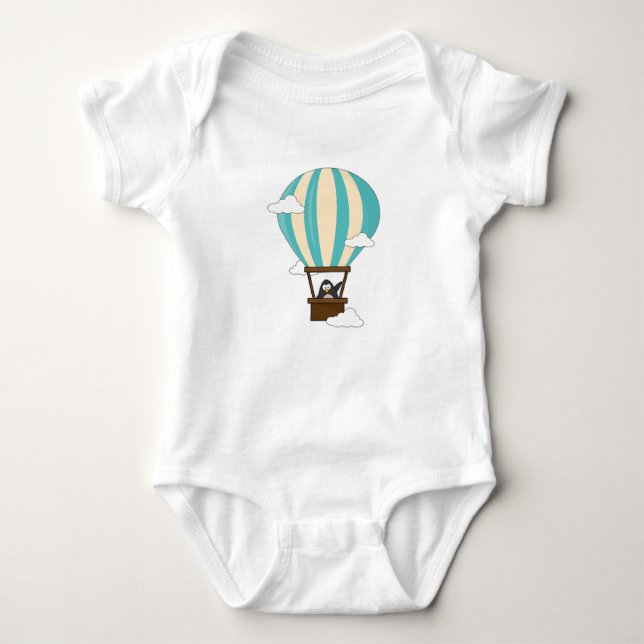 Penguin in Hot air balloon & Clouds Baby Bodysuit (Front)