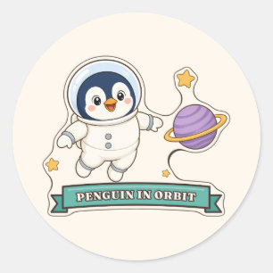 Penguin in Orbit Cute Penguin Astronaut Classic Round Sticker