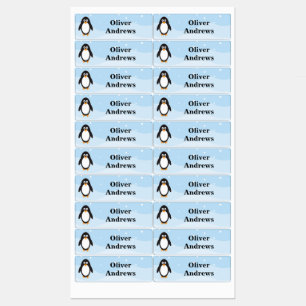 Penguin in snow name labels for daycare or school