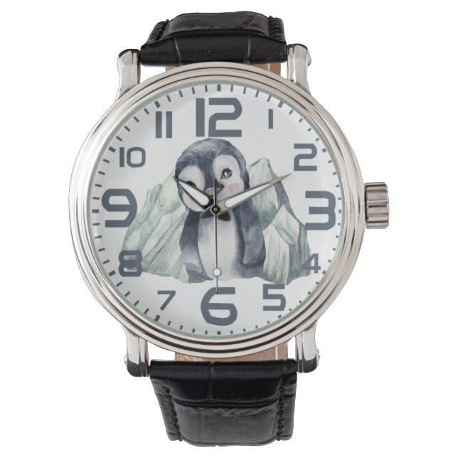 Penguin In Winter With Numbers Watch (Front)