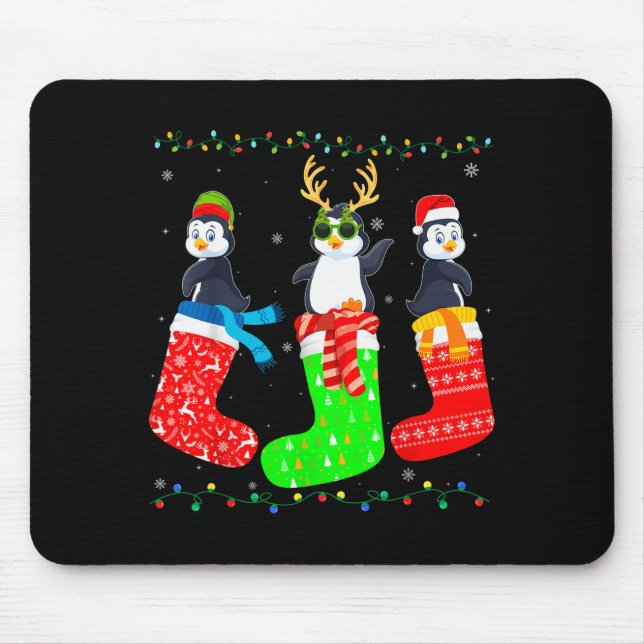 Penguin In Xmas Socks Funny Holiday Ugly Sweater C Mouse Pad (Front)