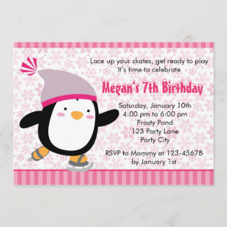 Penguin Invitation - Girls Birthday (Snowflake)