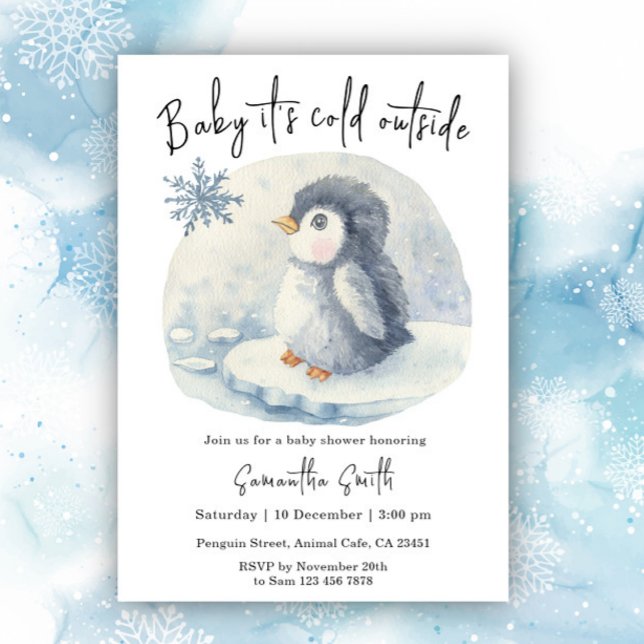 Penguin It's Cold Outside Winter Baby Shower Invitation (Creator Uploaded)
