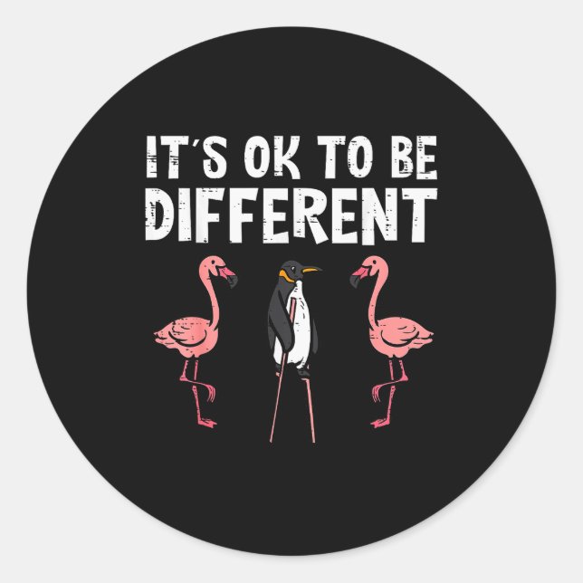 Penguin Its Okay To Be Different Flamingo Men Wome Classic Round Sticker (Front)