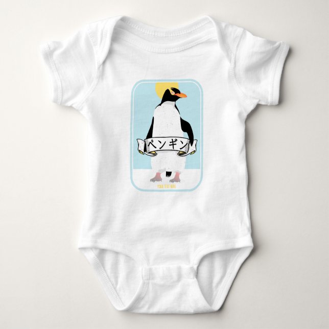Penguin Japanese writing that reads penguin Baby Bodysuit (Front)