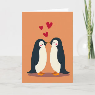 Penguin Kissing Couple Love Card