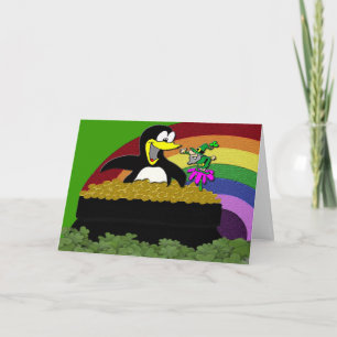Penguin, Leprechaun, Gold and Rainbow Card