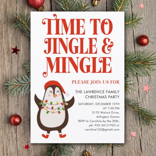 Penguin Lights Jingle Mingle Christmas Party Invit Invitation (Creator Uploaded)