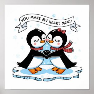 Penguin Love: Adorable 'Heart Melting' Couple Art Poster