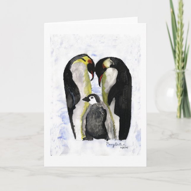 Penguin Love by Autistic Artist Marcy Deutsch Holiday Card (Front)