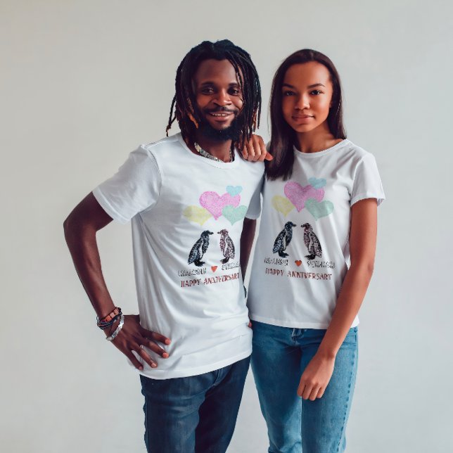 Penguin Love Couple Name Anniversary Gift T-Shirt (Creator Uploaded)