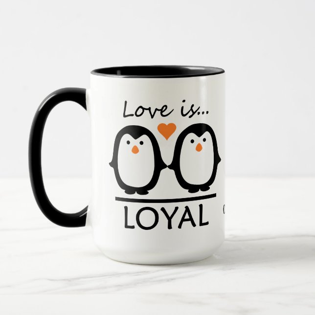 Penguin Love custom names & date mugs (Left)