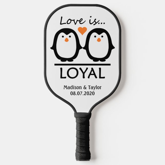 Penguin Love custom names & date Pickleball Paddle (Front)