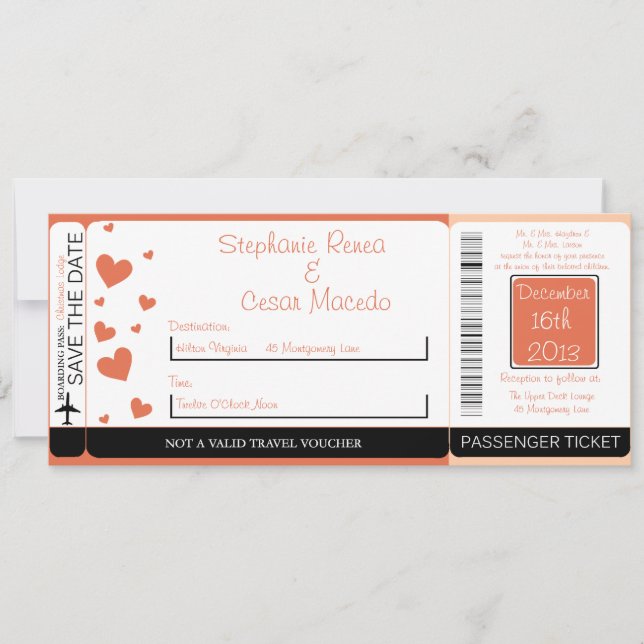 Penguin Love/Hear Boarding Pass Wedding Invitation (Front)