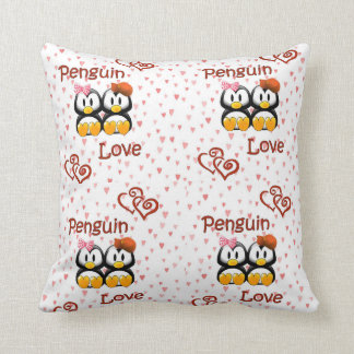 Penguin Love Hearts Throw Pillow