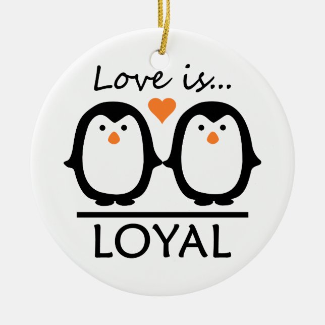Penguin Love ornament, customize Ceramic Tree Decoration (Front)