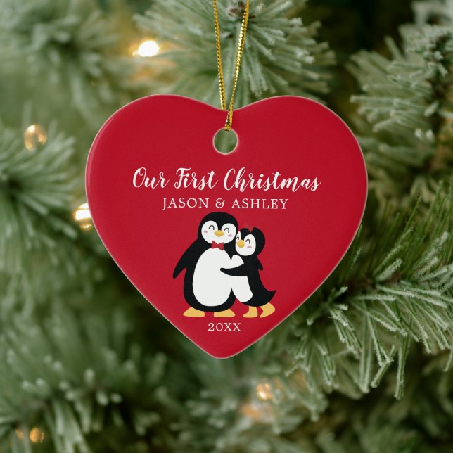 Penguin Love Our First Christmas Ceramic Tree Decoration (Tree)
