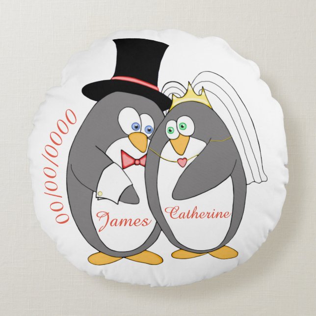 Penguin Love Personalised Keepsake Round Cushion (Front)