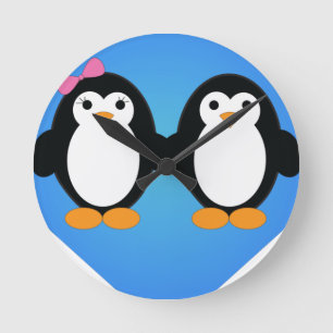 Penguin Love Round Clock