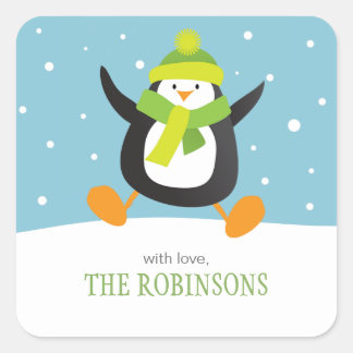 Penguin Loves Snow | Square Holiday Gift Stickers