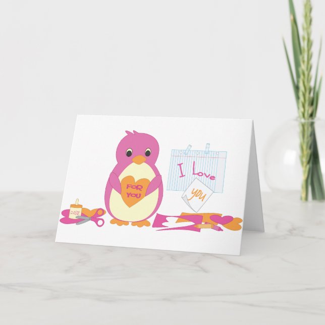 Penguin Making Valentines Holiday Card (Front)