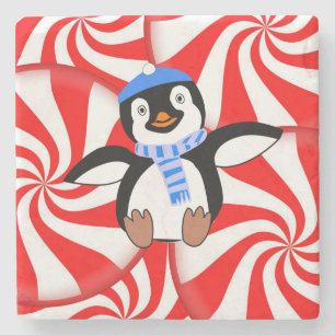 Penguin Marble Stone Coaster Christmas