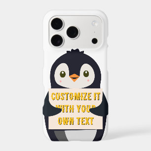Penguin mascot holding a sign for custom text