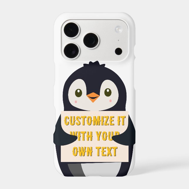 Penguin mascot holding a sign for custom text (Back)
