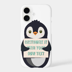 Penguin mascot holding a sign for custom text