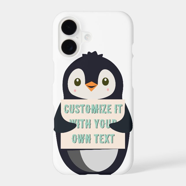 Penguin mascot holding a sign for custom text (Back)