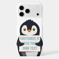 Penguin mascot holding a sign for custom text