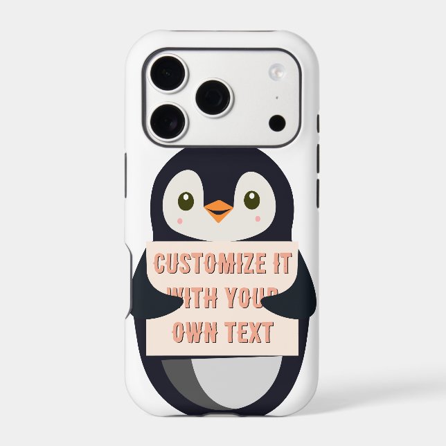 Penguin mascot holding a sign for custom text (Back)