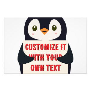 Penguin mascot holding a sign for custom text