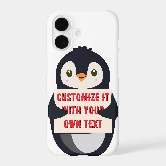 Penguin mascot holding a sign for custom text (Back)