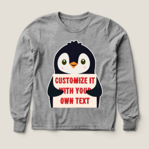 Penguin mascot holding a sign for custom text