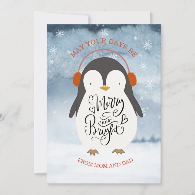 Penguin Merry And Bright Christmas Daughter Son Holiday Card (Front)