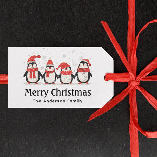 Penguin Merry Christmas Family Name Gift Tag