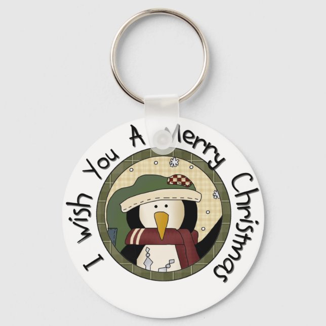 Penguin Merry Christmas T-shirts and Gifts Key Ring (Front)