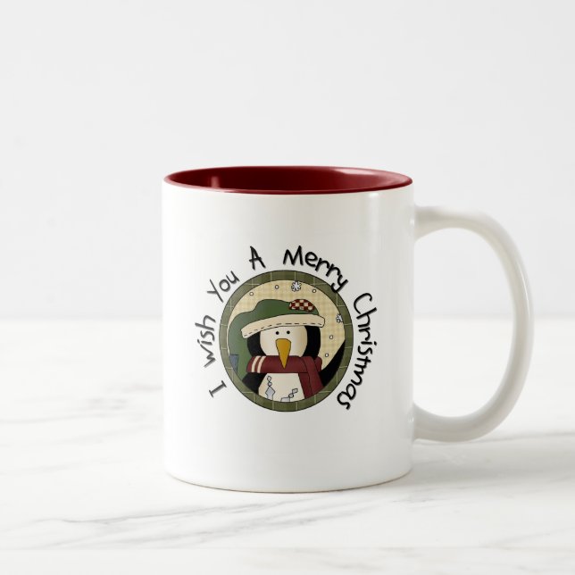 Penguin Merry Christmas T-shirts and Gifts Two-Tone Coffee Mug (Right)
