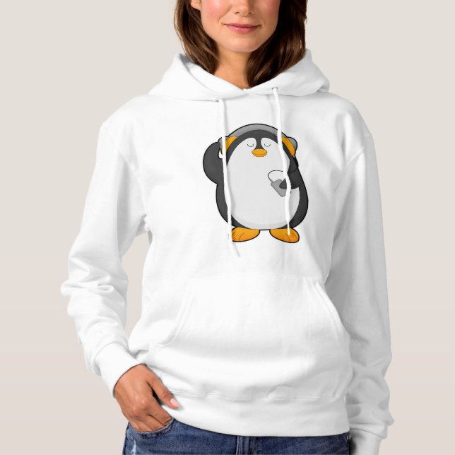 Penguin & Mobile phone with Headset Hoodie (Front)