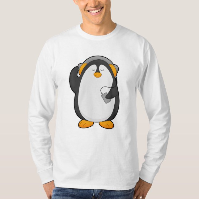Penguin & Mobile phone with Headset T-Shirt (Front)