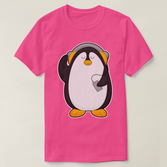 Penguin Mobile phone with Headset T-Shirt (Design Front)