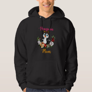 Penguin Mom Floral Penguin Bow Tie Lover Mother's Hoodie