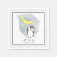 Penguin Moon Watercolor Baby Shower Napkins